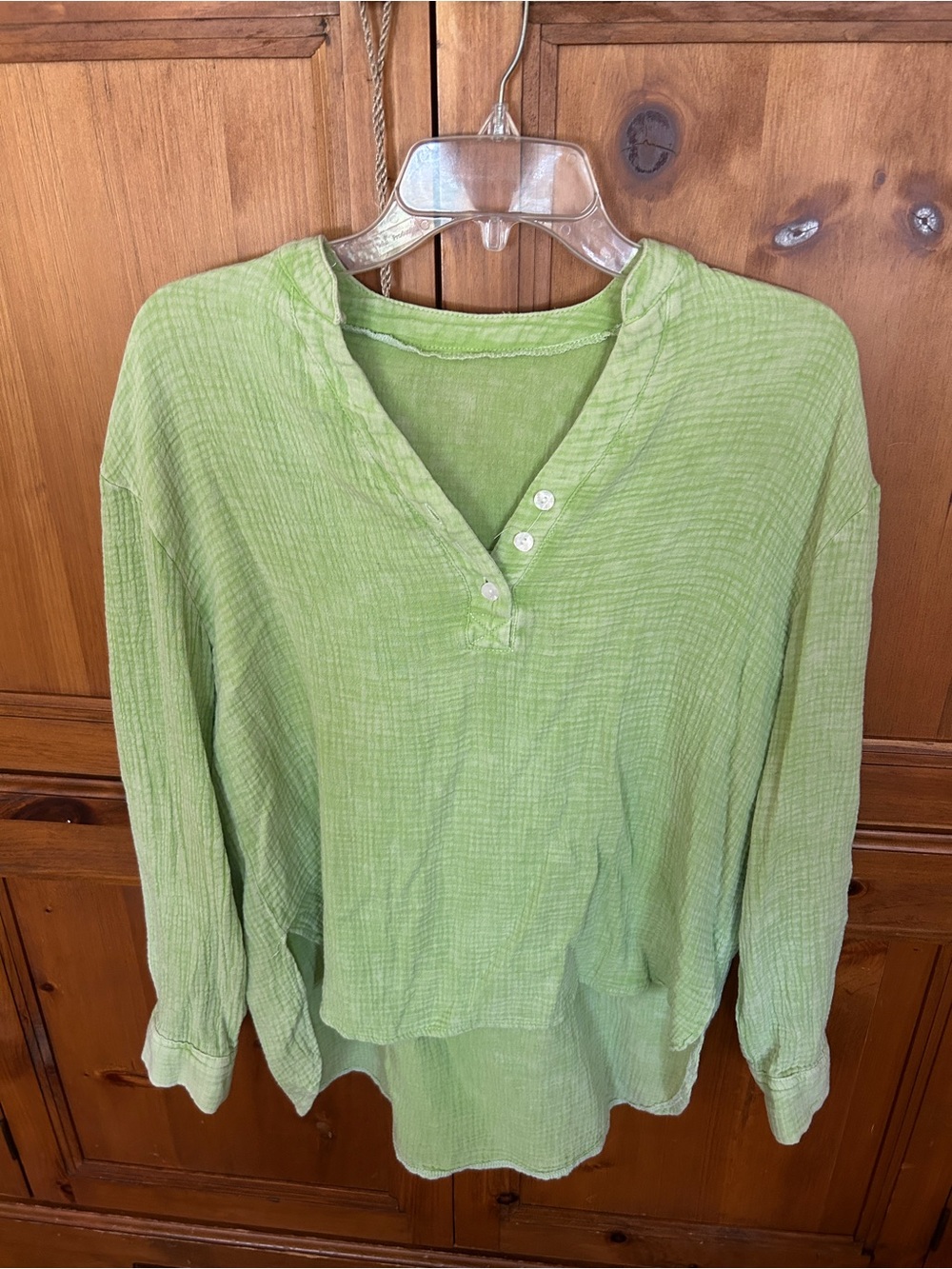 Light Green Long-Sleeve Henley Top